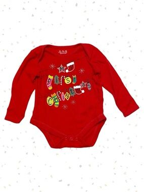My First Christmas Red Holiday Bodysuit Ornaments Long Sleeve Baby Size 18m